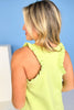 SSYS Ruffle Racerback Scuba Tank Top In Lime, scuba drop, easy to wear, must have fabric, ssys by mallory fitzsimmons