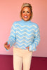 Powder Blue Wavy Stripe Stitched Knit Scallop Hem Sweater