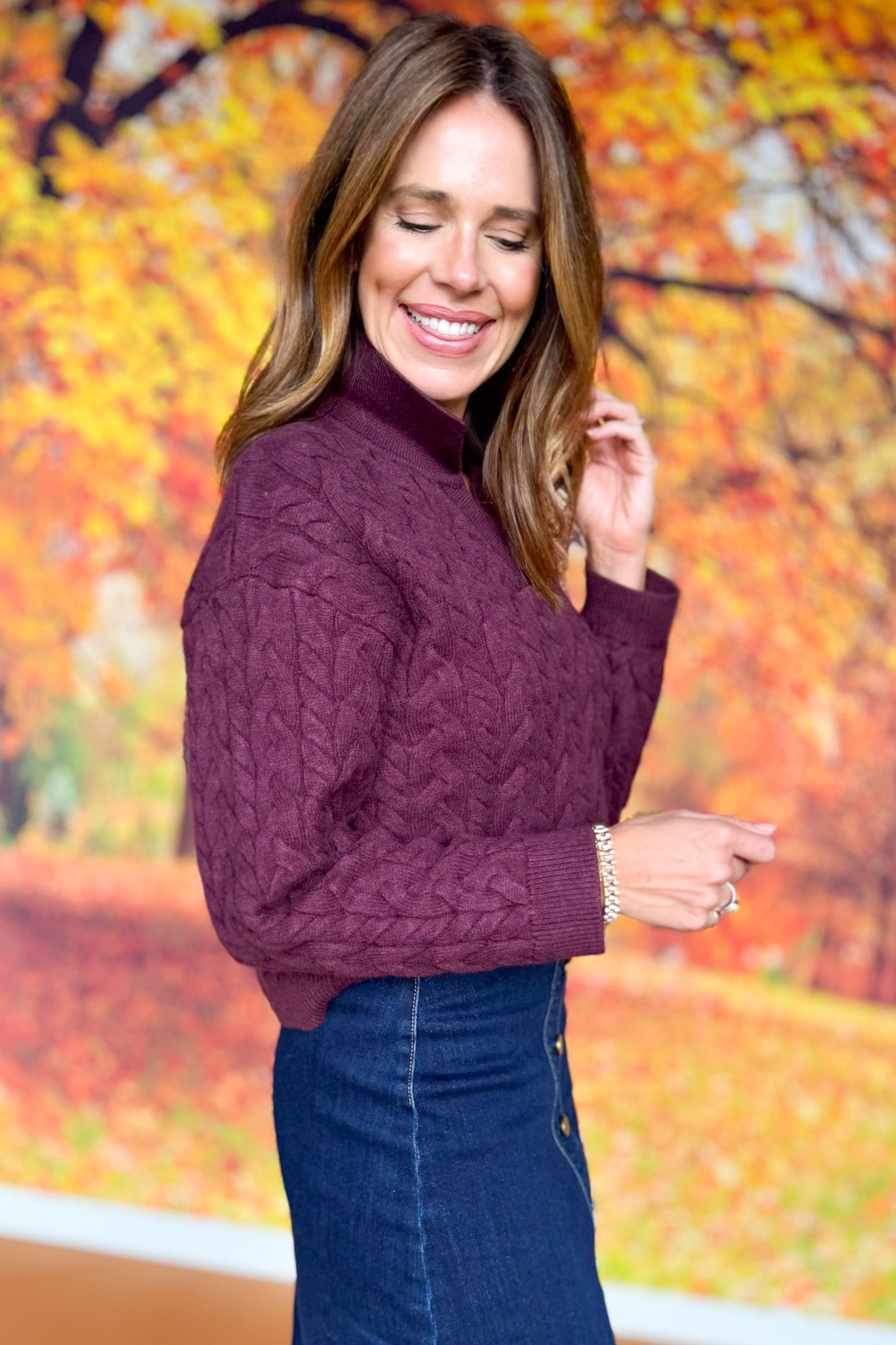 SSYS Bren Cable Knit Collared Sweater In Deep Burgundy