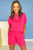 SSYS Crew Neck Short Sleeve Scuba Top In Hot Pink, scuba drop, ssys favorite, must have fabric, easy to wear, ssys by mallory fitzsimmons