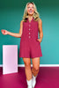 SSYS Kate Denim Pearl Button Romper In Maroon