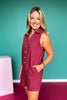 SSYS Kate Denim Pearl Button Romper In Maroon