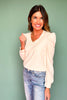 SSYS Sarah V Neck Long Puff Sleeve Top In Ivory
