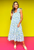 THML Blue Floral Print Tiered Maxi Dress