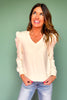 SSYS Sarah V Neck Long Puff Sleeve Top In Ivory