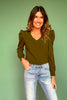 SSYS Sarah V Neck Long Puff Sleeve Top In Olive