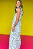 THML Blue Floral Print Tiered Maxi Dress