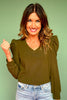 SSYS Sarah V Neck Long Puff Sleeve Top In Olive