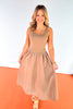 Taupe Ribbed Tank Bodice Drop Waist Poplin Skirt Dress