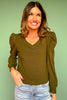 SSYS Sarah V Neck Long Puff Sleeve Top In Olive