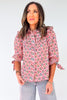 Pink Diamond Pattern Floral Print Collared Button Down Top