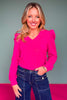 SSYS Sarah V Neck Long Puff Sleeve Top In Pink