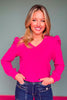 SSYS Sarah V Neck Long Puff Sleeve Top In Pink