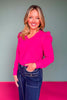 SSYS Sarah V Neck Long Puff Sleeve Top In Pink