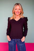 SSYS Sarah V Neck Long Puff Sleeve Top In Black
