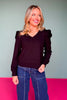 SSYS Sarah V Neck Long Puff Sleeve Top In Black