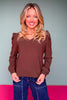 SSYS Sarah V Neck Long Puff Sleeve Top In Chocolate Brown