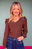 SSYS Sarah V Neck Long Puff Sleeve Top In Chocolate Brown