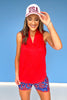 SSYS Red Sleeveless Frill V Neck Active Top