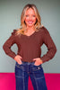 SSYS Sarah V Neck Long Puff Sleeve Top In Chocolate Brown