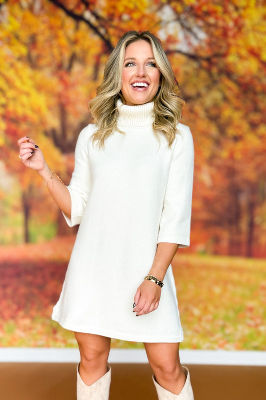 SSYS Evie Long Sleeve Turtleneck Mini Sweater Dress In Ivory