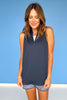 SSYS Navy Sleeveless Frill V Neck Active Top
