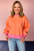 ssys the sloan pullover, mom on the go, athleisure wear, pink, orange, throw on and go, cozy, chic, elevated basic, oversized sweatshirt, colorblock, easy to wear, fun, bright, elevated pullover, ssys by mallory fitzsimmons