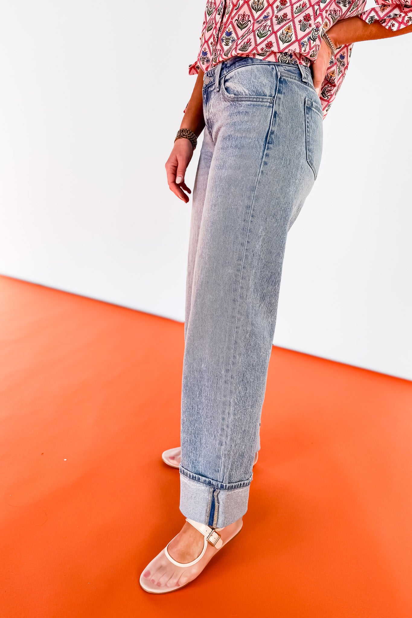 Vervet Low Rise Cuffed Wide Leg Jeans