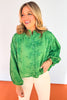 Green Embroidered Detail Button Down Top