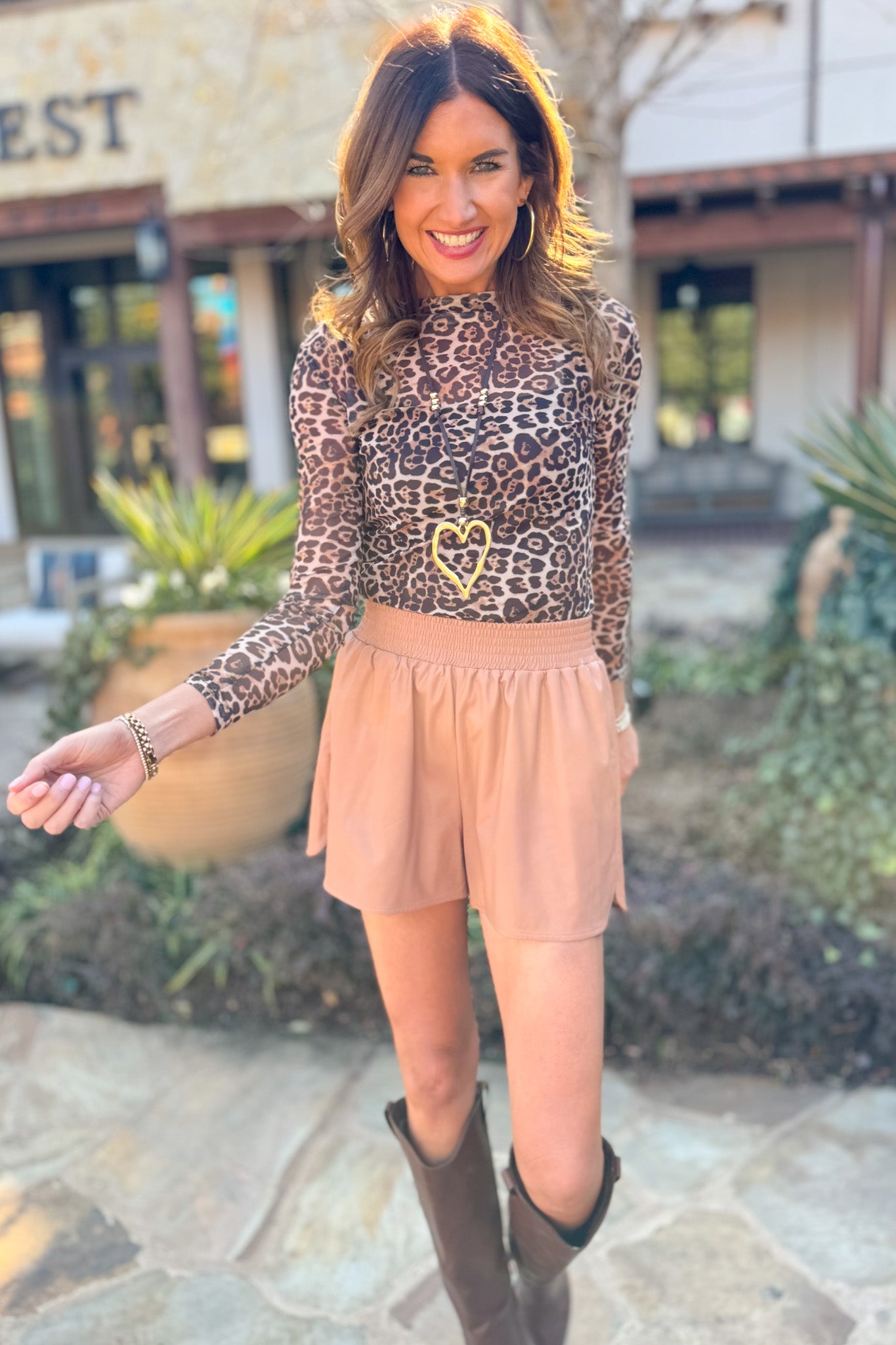 SSYS Della Smocked Faux Leather Shorts In Cognac