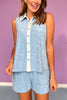 SSYS Terry Inset Sleeveless Button Front Top In Blue