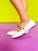 White Gold Ball Strap Square Toe Ballet Flats *FINAL SALE*