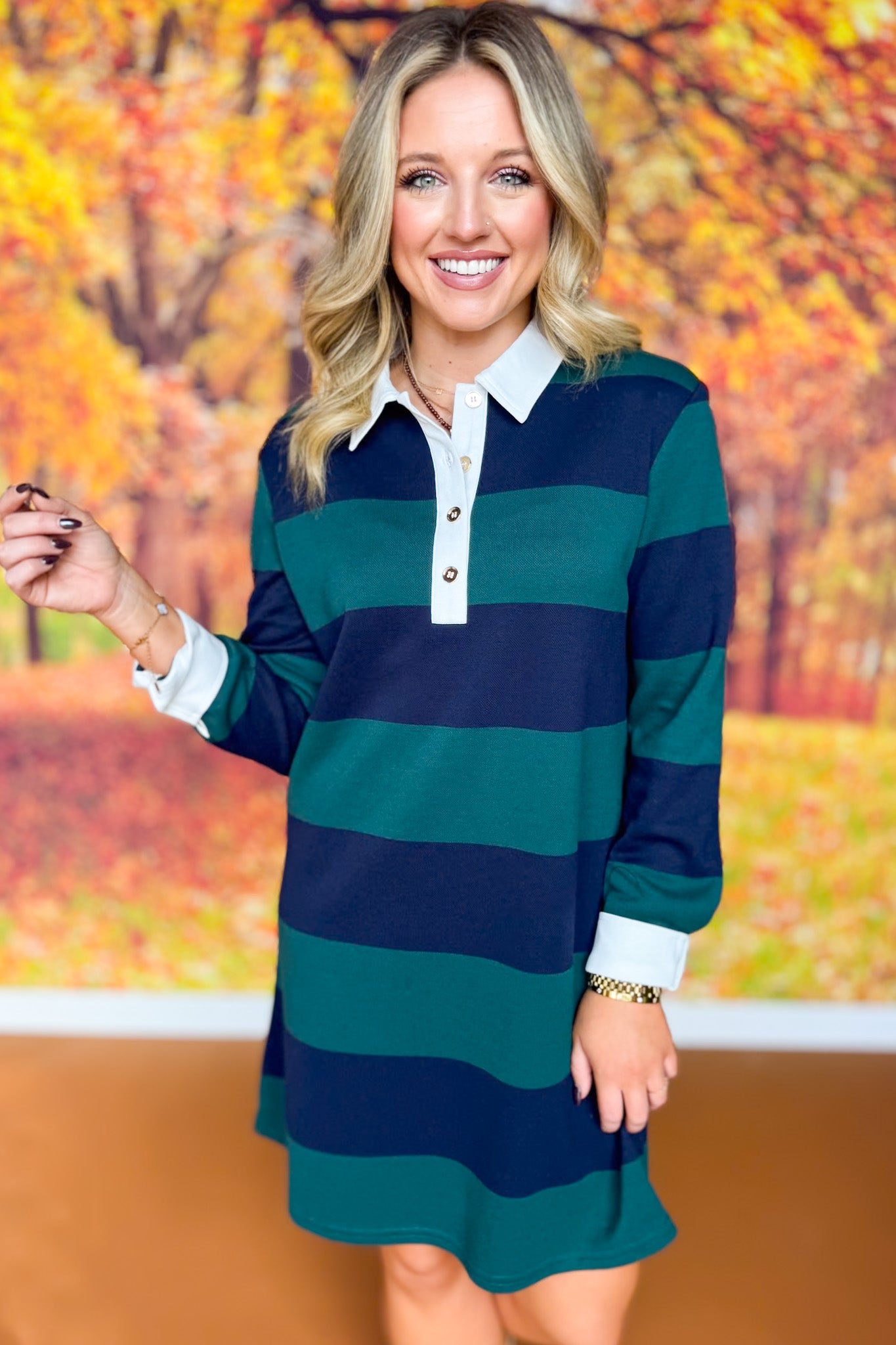 SSYS Remi Long Sleeve Rugby Dress In Hunter Navy