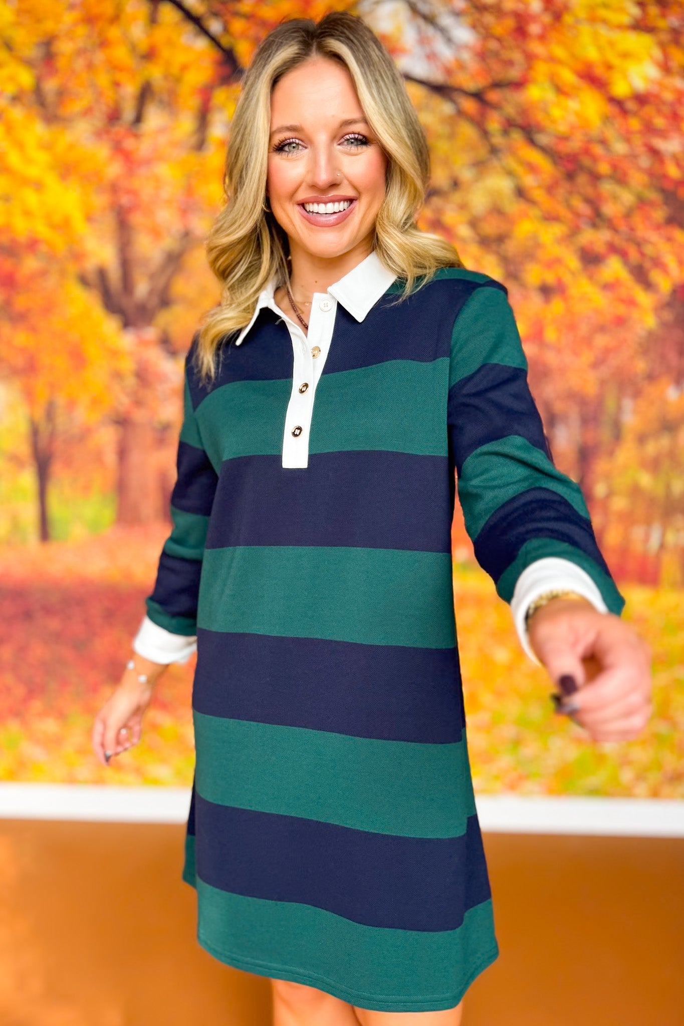 SSYS Remi Long Sleeve Rugby Dress In Hunter Navy
