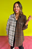 Brown Tweed Split Plaid Shacket, button detail, pocket detail, outerwear, layering top, unique, warm, date night, work top, church top, ssys by mallory fitzsimmons