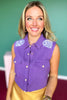 SSYS Edith Sleeveless Denim Embroidered Top In Purple