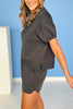 SSYS Crew Neck Short Sleeve Scuba Top In Black, scuba drop, must have fabric, easy to wear, ssys by mallory fitzsimmons
