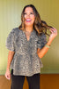 Brown Animal Print Short Puff Sleeve Babydoll Top *FINAL SALE*