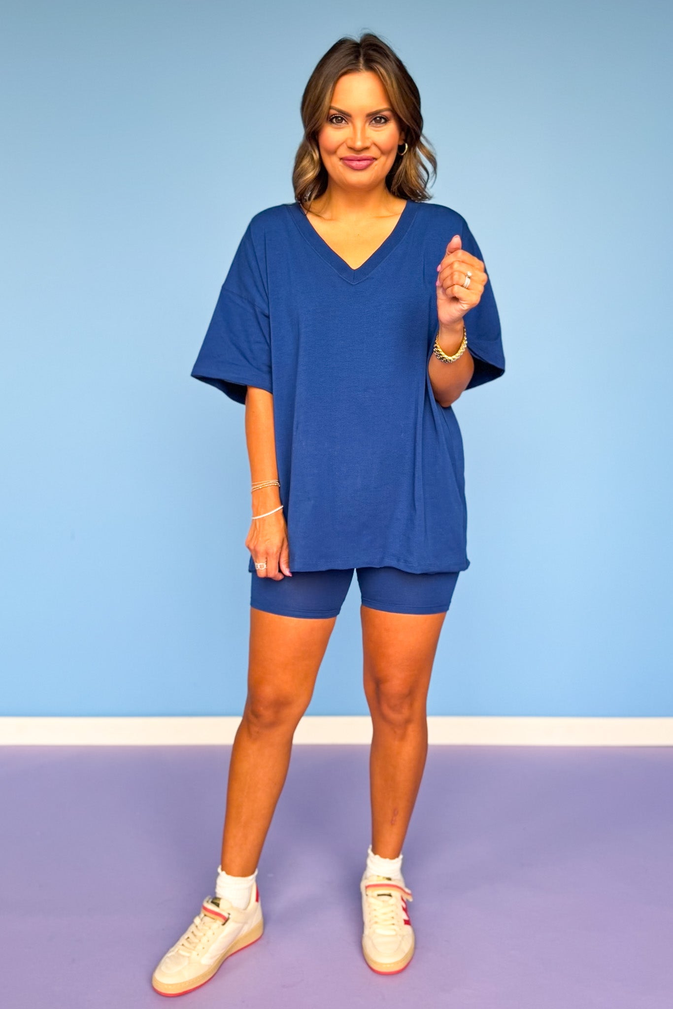 Navy V Neck Biker Short Set *FINAL SALE*