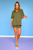 Olive V Neck Biker Short Set *FINAL SALE*