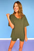 Olive V Neck Biker Short Set *FINAL SALE*