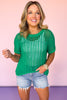 Green Crochet Short Sleeve Sweater Top, summer ready, high summer, pop of color, new arrivals, mom style, easy to wear, throw on and go, ssys by mallory fitzsimmons