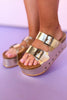 Gold Metallic Double Buckle Platform Sandals