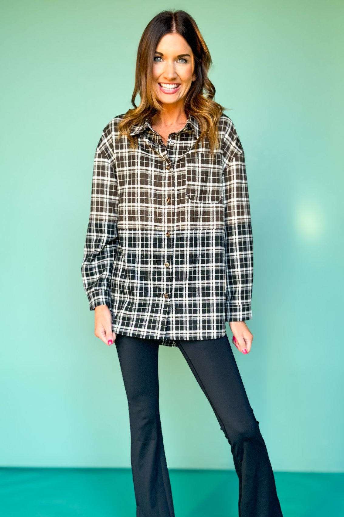 SSYS Laken Mixed Flannel Top In Black