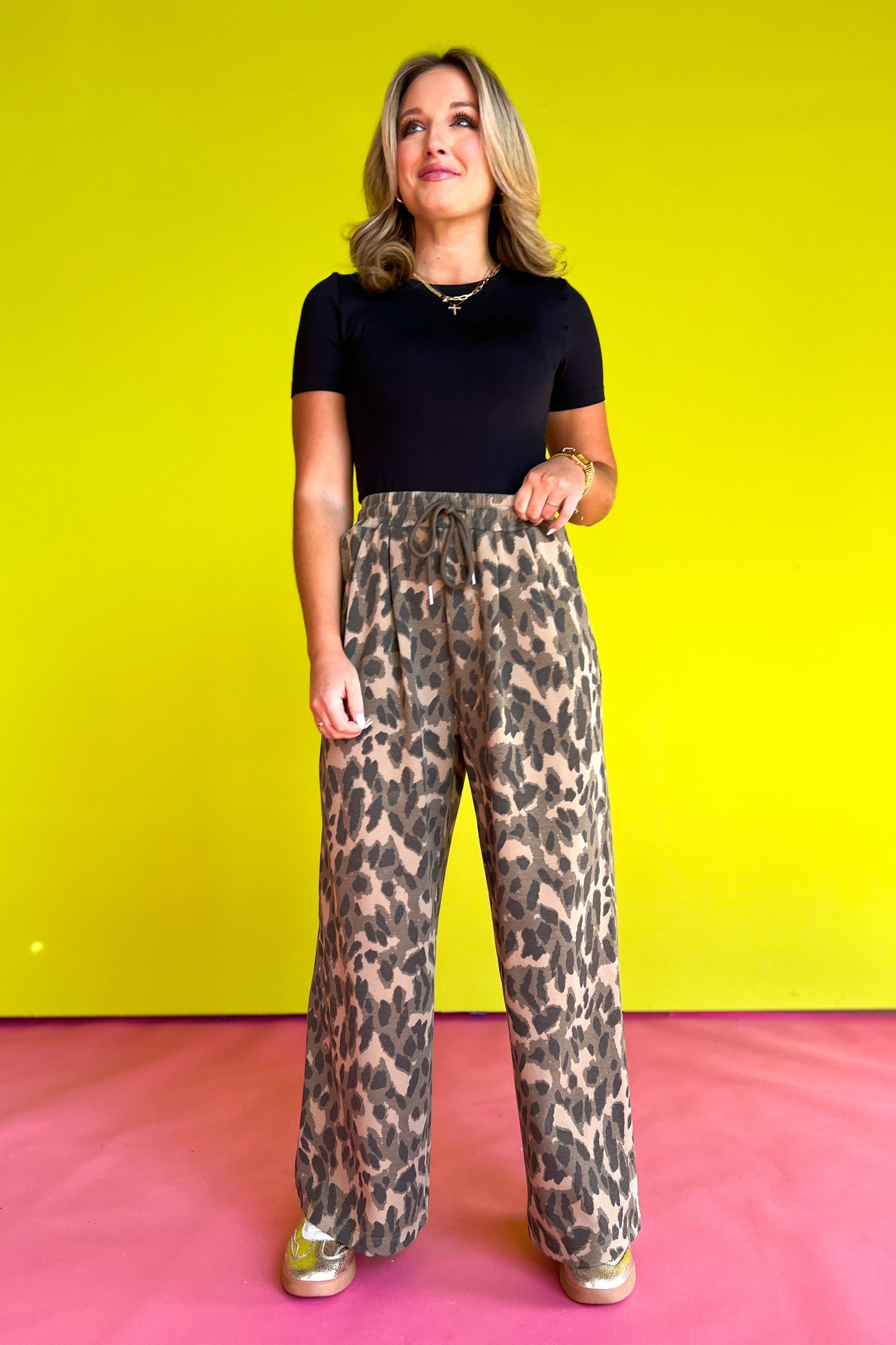 Taupe Animal Print Wide Leg Pants