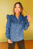 Denim Ruffle Detail Button Down Top