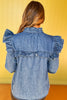 Denim Ruffle Detail Button Down Top