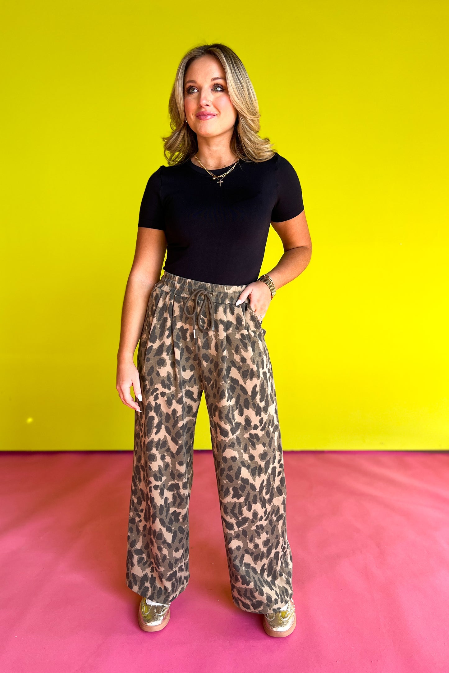 Taupe Animal Print Wide Leg Pants