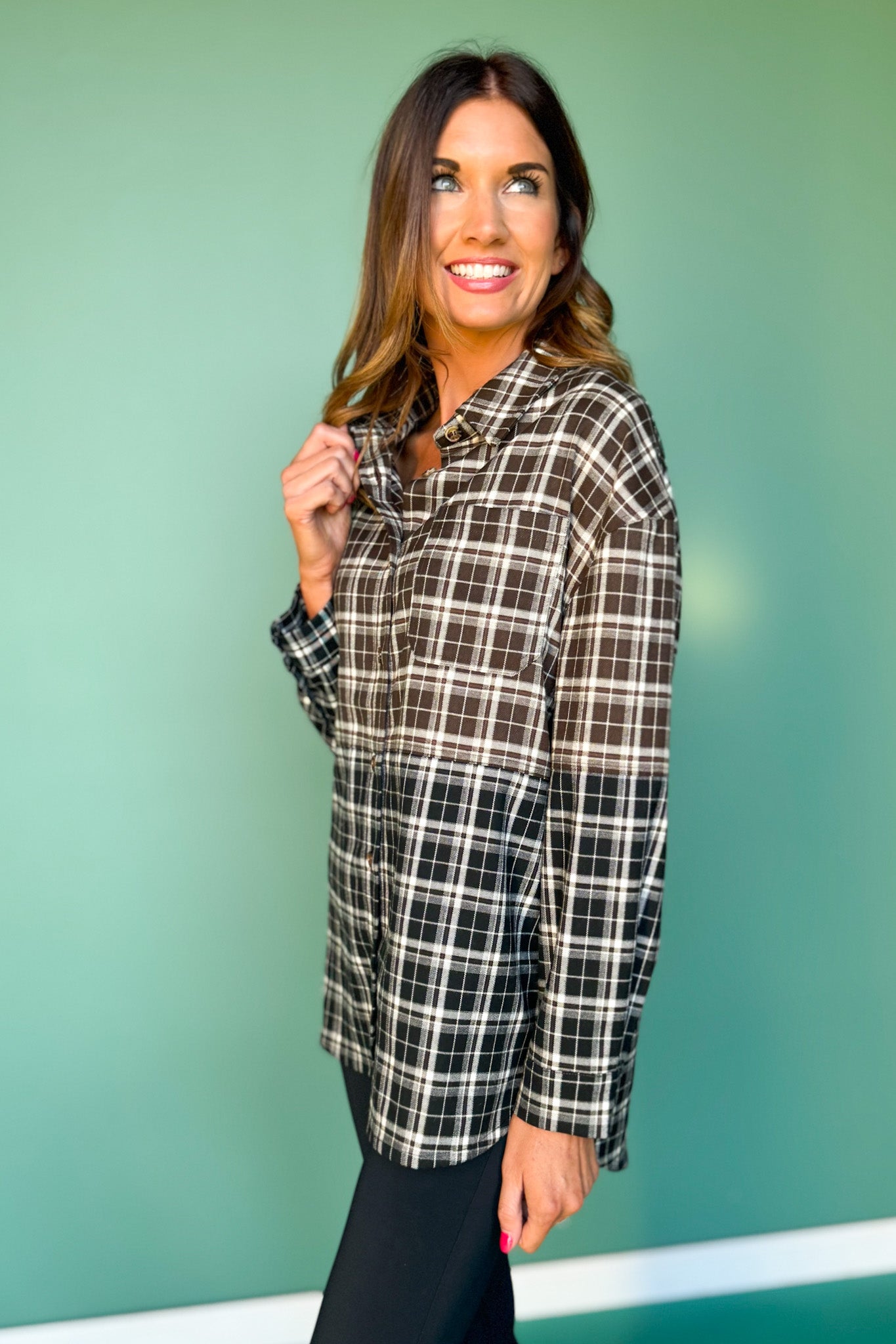 SSYS Laken Mixed Flannel Top In Black
