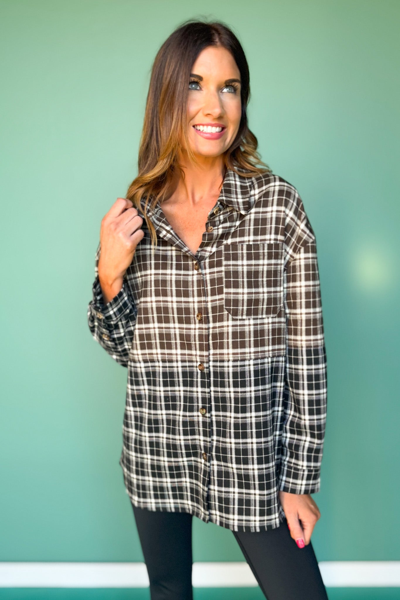 SSYS Laken Mixed Flannel Top In Black